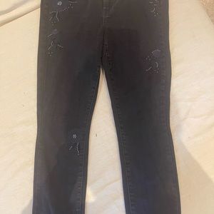 Paige Brand Washed black, stretch jeans with beaded embellishments